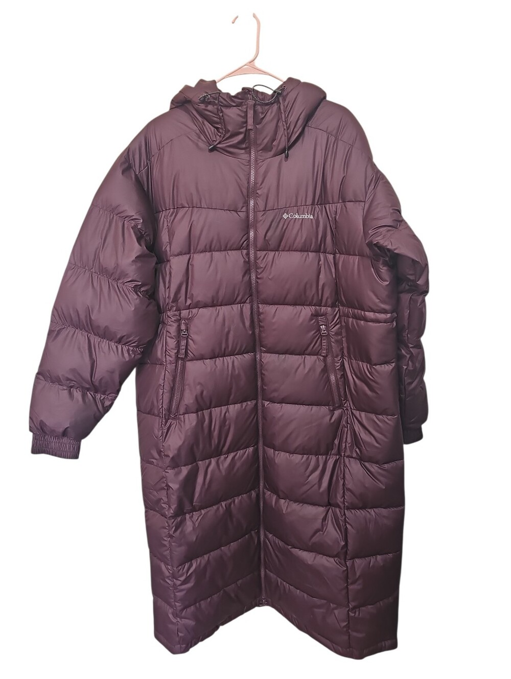 Columbia Omni-Heat Maxi Puffer Coat Long Jacket XL Moonvista Burgundy